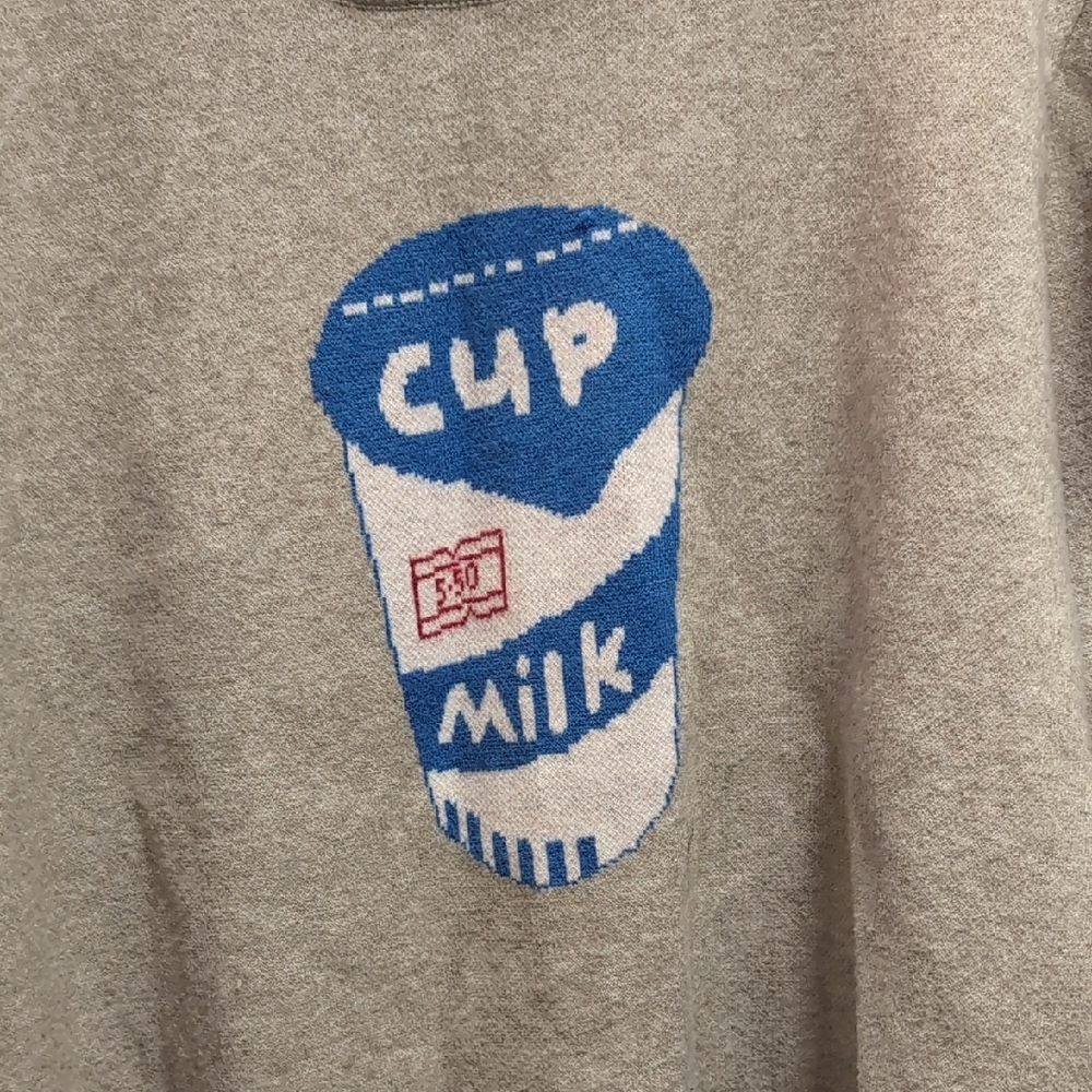 Cream Crewneck Sweater with Blue Cup Graphic - Picture 2 of 7